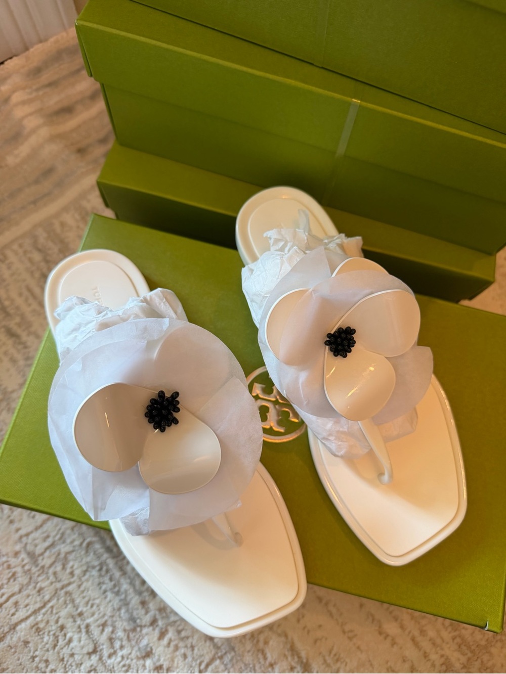 Tory Burch White Floral Thong Sandals